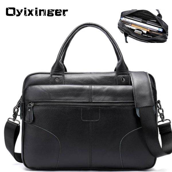 

men's leather lapbriefcases bags for men genuine leather briefcase male tote business bag a4 folder messenger bags sac homme