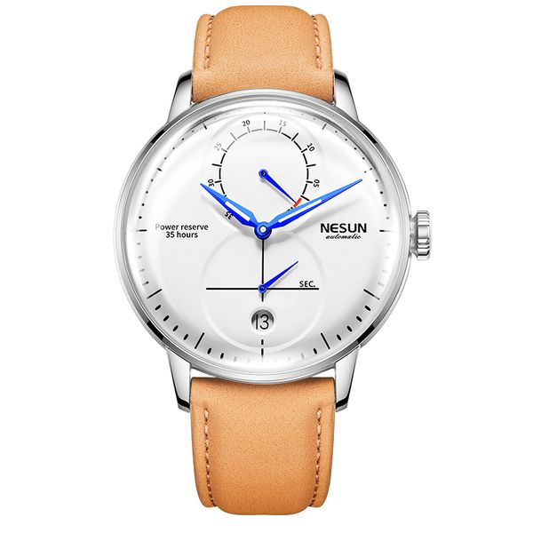 

nesun automatic mechanical waterproof men's watch fashion business sapphire casual watches eelogio masculino, Slivery;brown