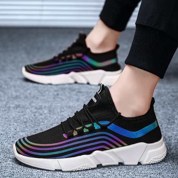 

bonjean fashion discolor stripe caual sneakers shoes white shoe men trainers men platform sneaker footwear breathable, Black