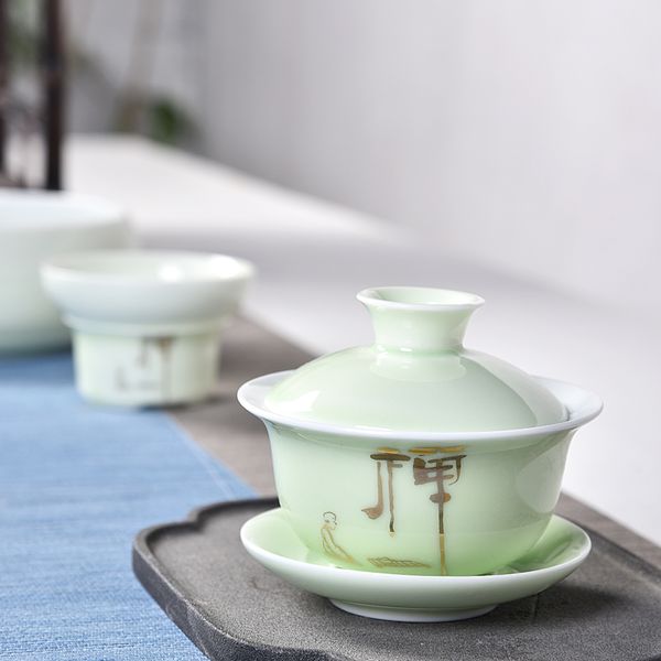 

китай ручная роспись gaiwan, дэхуа высокое качество белый фарфор набор чай чашка для путешествий красивый и легкий чайник