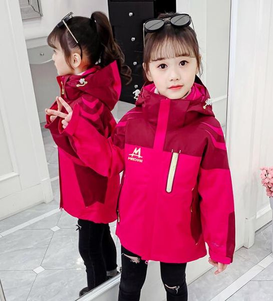

girl's jacket winter new medium big child thicken three-in-one removable liner jacket girl sports uniform, Blue;gray