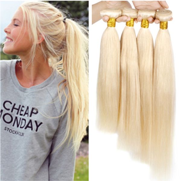

virgin brazilian human hair bleach blonde weaves extensions silky straight pure #613 blonde human hair bundles deals 4pcs 400gram, Black