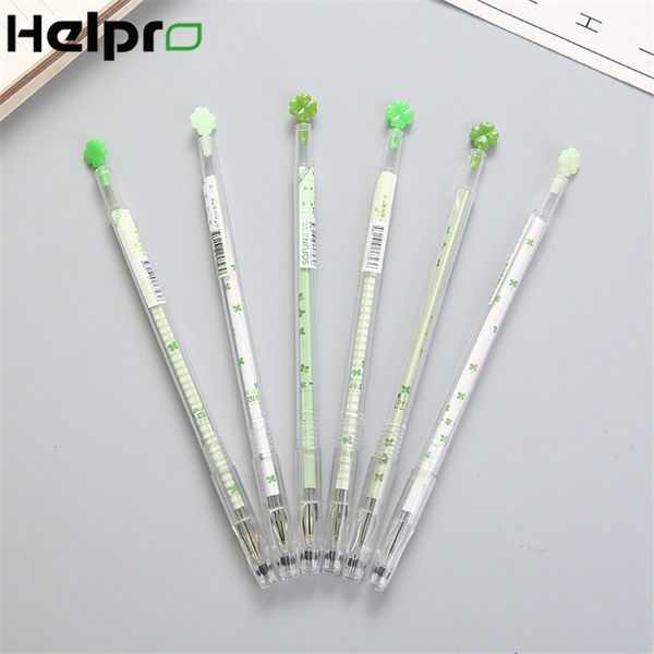 

helpro 1pcs 0,38 мм kawaii гелевая ручка четыре листа клевера head diamond design student test pen офиса школьные принадлежности black ink