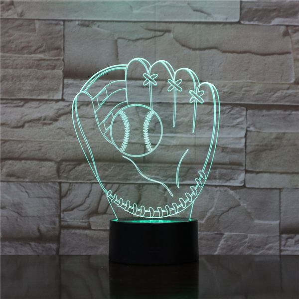

3d baseball glove catcher pitcher gloves table lamp left hand softball gloves colorful night light bedroom decor kids gifts 1731