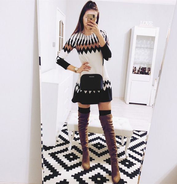 

2019 new style fashion women loose long sleeve casual patchwork loose dress o-neck long sleeve floral short mini dress, Black;gray