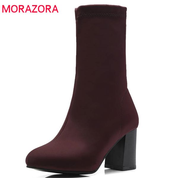 

morazora 2020 new fashion ankle boots for women solid colors high heels boots elegant stretch socks autumn ladies shoes, Black