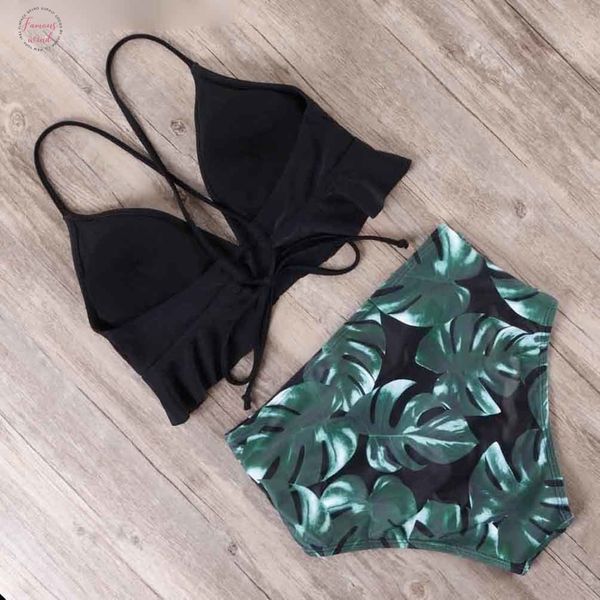 

bikini 2019 mujer new swimwear women high waist swimsuit push up bandage bathing suit printed biquini bikini set, White;black