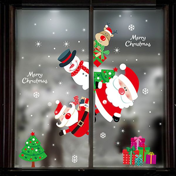

diy christmas wall sticker living room xmas santa claus snowman elk stickers window showcase glass decor poster decorative films