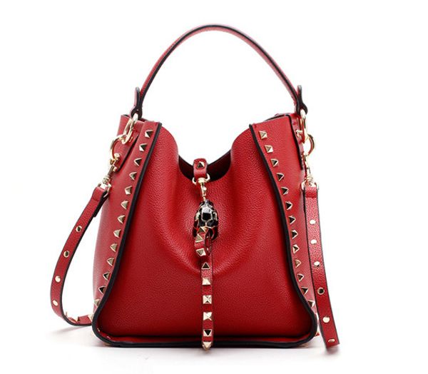 

fashion brand rivets bucket bag studded spike handbag genuine cowhide leather shoulder crossbody purse for women