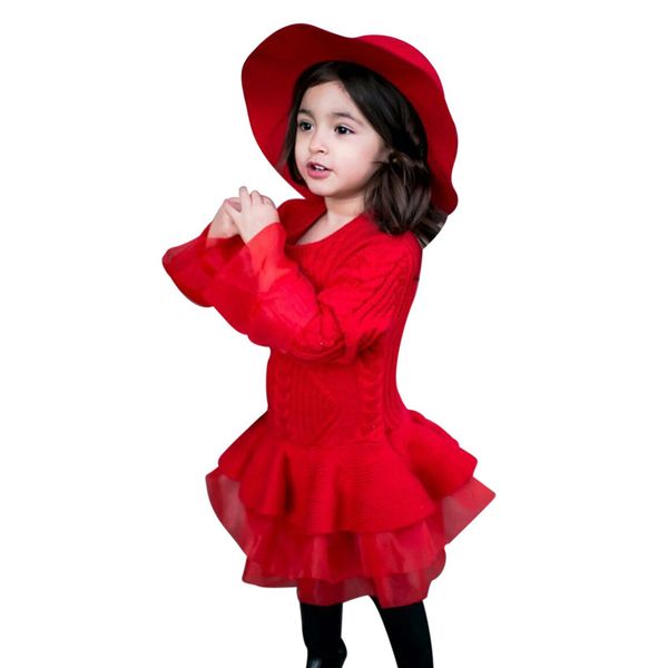 

kids girls knitted sweater winter pullovers crochet tutu dress clothes long sleeve sweater princess dress cute casual p5, Blue