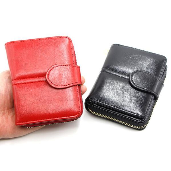 

wallets women wallet female purse leather short coin card holder money clutch wristlet multifunction bags, Red;black