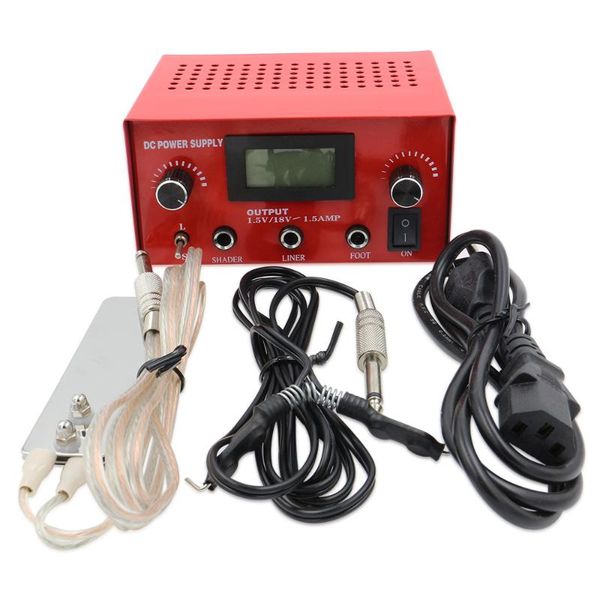 

tattoo power supply black/red/silver dual digital lcd tattoo power supply unit set with plug clip cord foot pedal ing