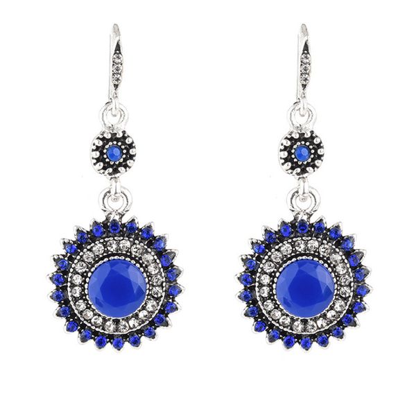 

старинные серебряные boho мода серьги для женщин многоцветный горный хрусталь смолы драгоценный камень цветок мотаться серьги ювелирные изде, Silver