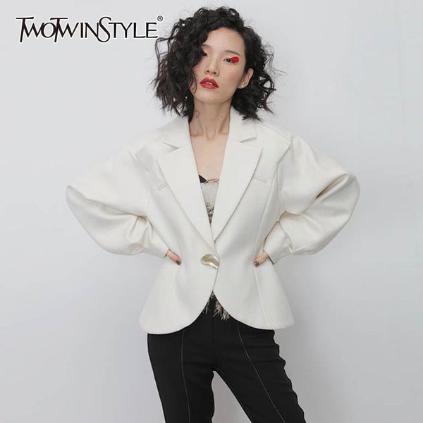 

twotwinstyle casual loose women's woolen coats lapel collar lantern long sleeve minimalist jackets female fashion clothing tide, Black