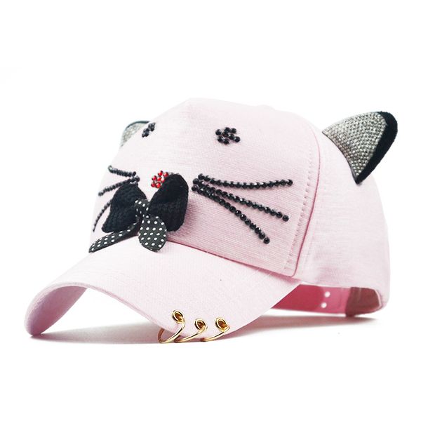 

korean-style with drilling cat ears summer cricket-cap baseball cap children leisure visor bending eaves cap ring tide, Black;white