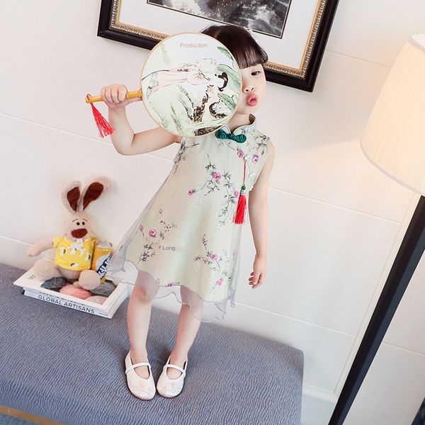 

girls' national style hanfu qipao skirt baby middle and small children's dress 2020 theme costume ethnic clothing summer new fashi, Red