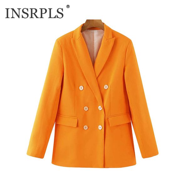 

insrpls women fashion office wear double breasted blazers coat vintage long sleeve pockets female outerwear chic, White;black