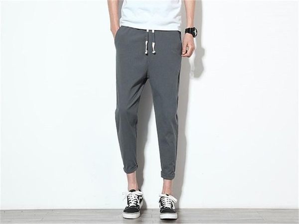 

сплошной цвет мужской capris брюки удобные и дышащая мужская карманная одежда мужской straight повседневные брюки мода лето, Black