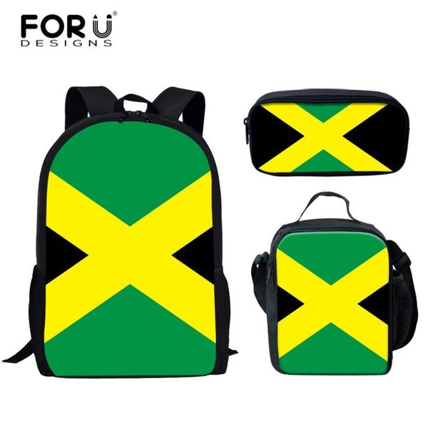 

forudesigns school bags 3set/pcs national jamaica flag print women book bags ladies backpack schoolbag for kids children's mujer