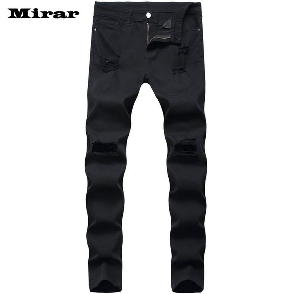 

men's stretch hole casual slim sweatpants pencil jeans trousers pants, Blue