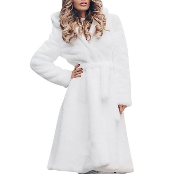 

women elegant white shaggy faux fur streetwear autumn winter warm plush teddy comfortable plus size overcoat party coat, Black