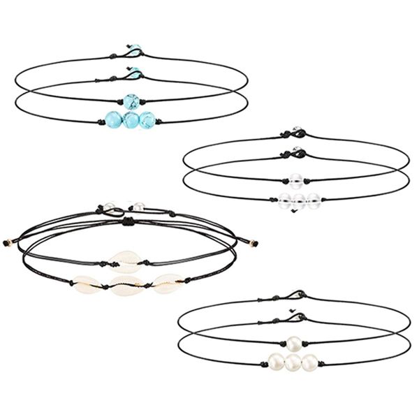 

8pcs/set single faux pearl choker necklace 3 bead necklace single gemstone/turquoise turquoise for women girl gifts, Silver