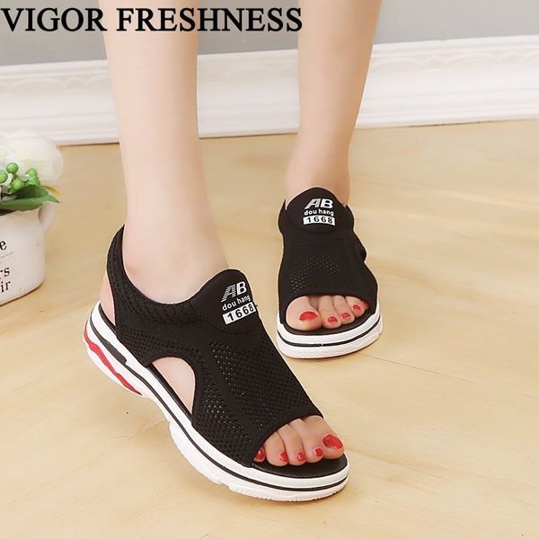 

vigor freshness summer sneakers women sandals mesh sneakers beach sandals women's shoes flat women's gumshoes shoes aqua s72, Black