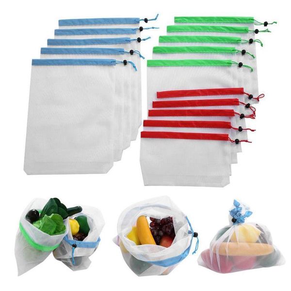 

15x eco friendly reusable mesh produce bags superior double-stitched strength