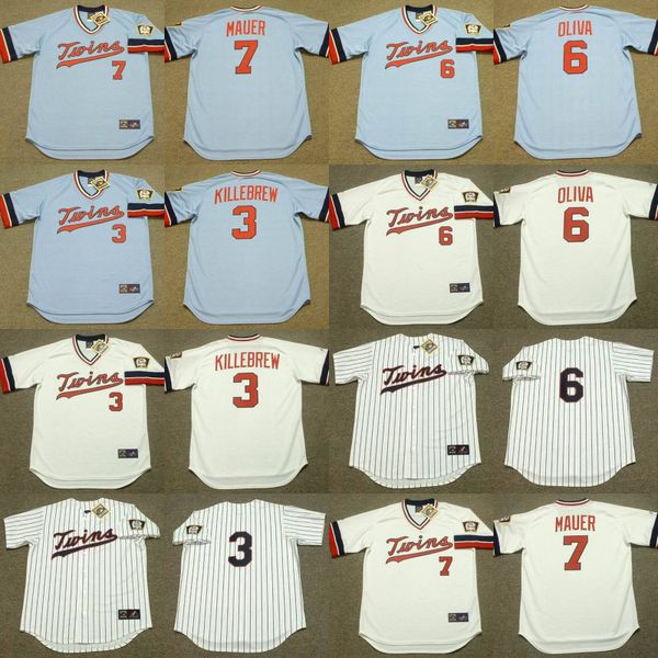 

minnesota 3 harmon killebrew 7 joe mauer 6 oliva 1974 baseball jersey, Black