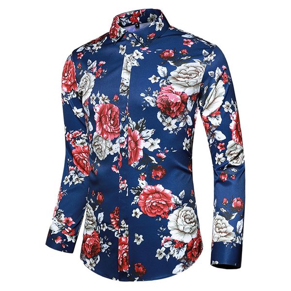 

autumn shirt men's casual printing colorful slim long sleeve hawaiian mens collar shirt turn down collar blouse herenmode, White;black