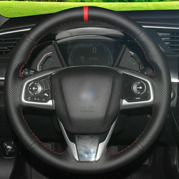 

diy leather steering wheel hand-stitch on wrap cover for honda civic 2016-18 crv