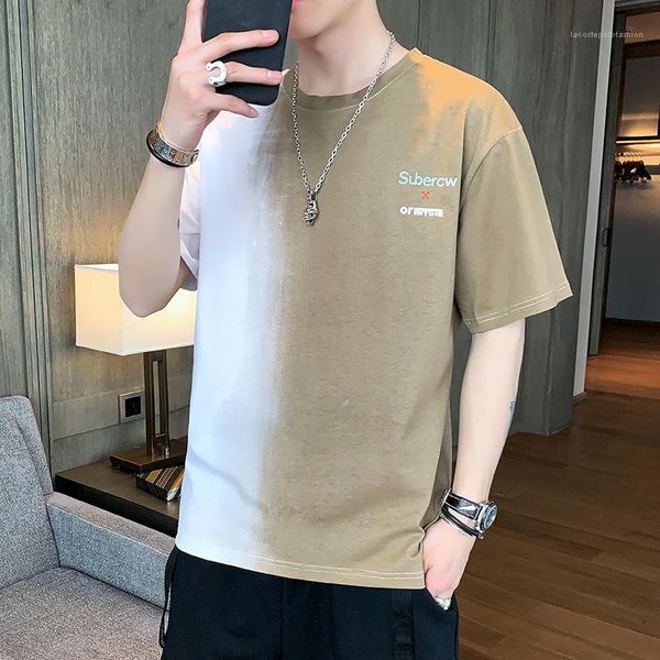 

summer loose casual round neck tees male simple mens color matching short sleeved tshirt, White;black