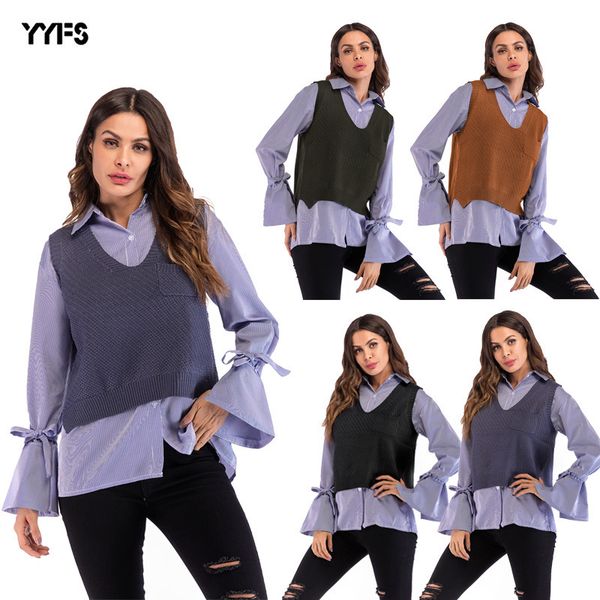 

womens designer v-neck split sleeveless knit vest vest loose pullover women, White;black