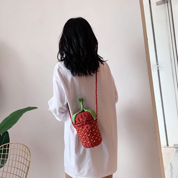 

cute strawberry shape hand-knitted shoulder bag messenger bag fruit pastoral boho