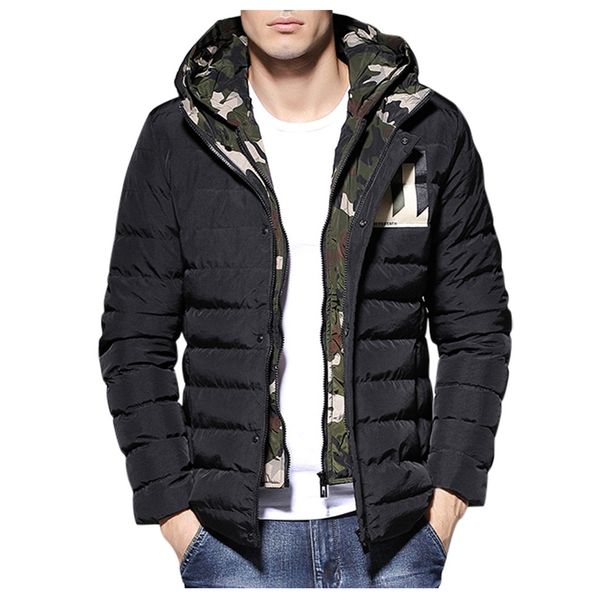 

outdoor coat men winter thick warm men's autumn winter casual print jacket long sleeved coat heavy padded jacket#3, Black