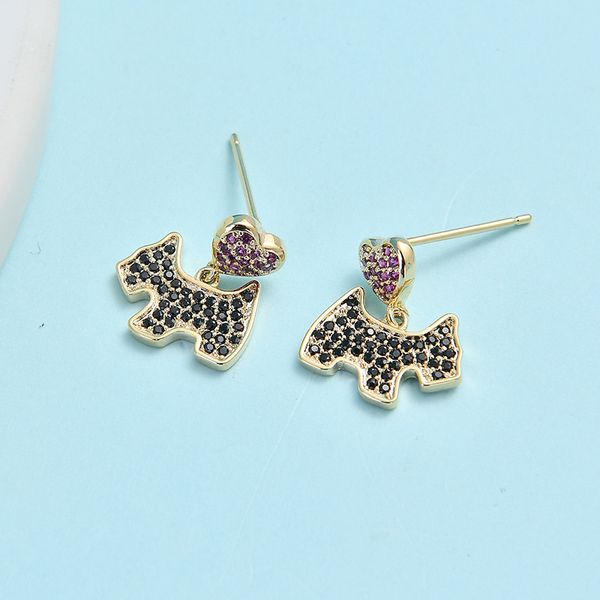 

bling purple black zircon stone stud earrings for women cute heart cat korean earings fashion jewelry female earring, Golden;silver