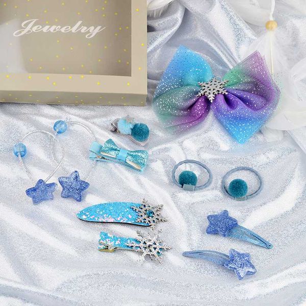 

11ps/set new children baby cute bow star ornament hair clips with box girls lovely hairpins ball hair rope kids accessories, Slivery;white