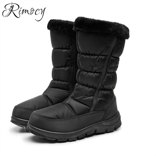 

rimocy 2019 winter women waterproof boots warm plush-padded platform mid-calf snow boots woman casual rain shoes black footwear
