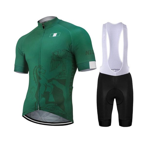 

2019 new team nigeria men new outdoor green cycling jersey set bike team road mountain race cycling set breathable 9d gel, Black;red