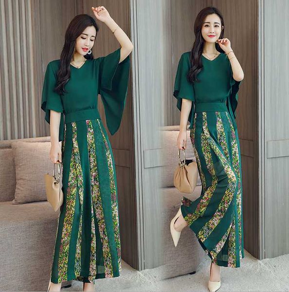 

fashion chiffon two piece set high waist wide leg pants suit female 2019 summer temperament 2 piece set women f476, White