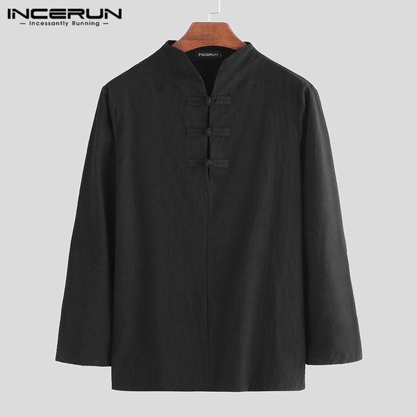 

men long sleeve shirt solid color v neck cotton linen button up 2019 chinese style men clothes vintage elegant casual shirts 3xl, White;black