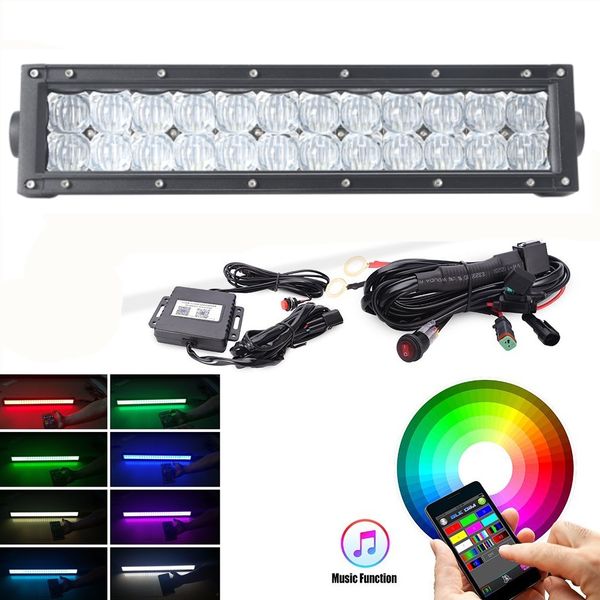 

app control 5d 13.5" 72w rgb led light bar double row for 4x4 polaris utv w/ led light rocker switch harness kit