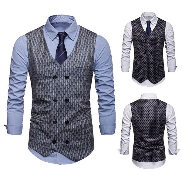 Acheter Mens Fashion Fish Scale Imprimé Costume Gilet De Haute Qualité Pour Hommes Robe De Mariage Gilet Gilet 2019 Nouveau Homme Daffaires Costume