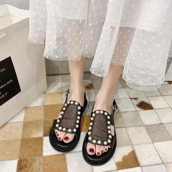 

comfort shoes for women flat sandals buckle strap suit female beige 2020 women's clear heels comfort block flower fashion, Black