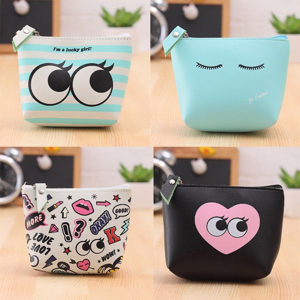 

summer new leather coin purses small casual pu coin wallet lady fashion cute pattern cartoon dollar money bag for dropship, Red;black