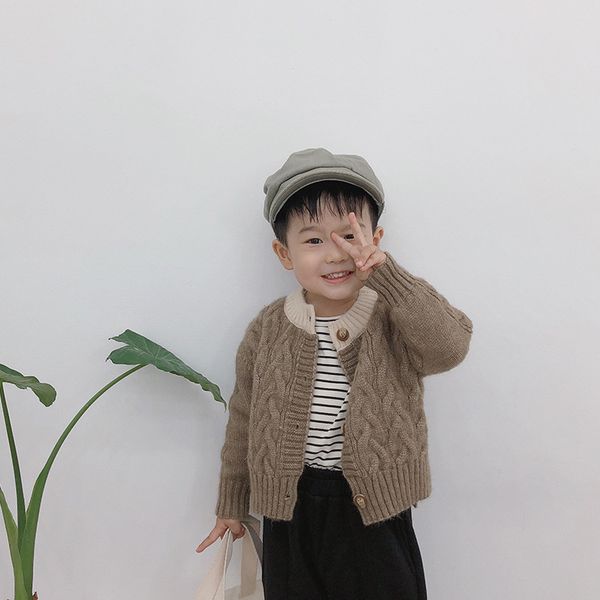 

autumn winter contrast color style fashion twisted sweater cardigans for boys warm single-breasted casual sweaters, Blue