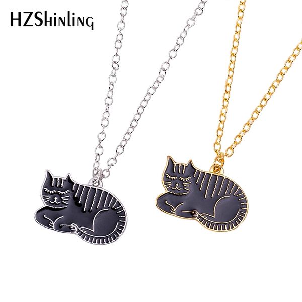 

2019 new sleepy cat enamel pendant necklace lovely cats pendants cute jewelry gifts animal lovers clothing accessories, Silver