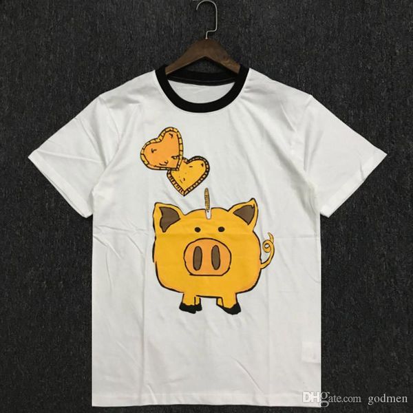 

новая мода casual mens конструктора t shirt пары мягкий хлопок короткие рукава hip hop мужчины женщины pig печать тис ​​размер s-2xl, White;black