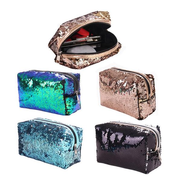 

sequins outdoor solid color zipper makeup bag simple style travel toiletry bag toiletry kit wash toilet maleta de maquiagem