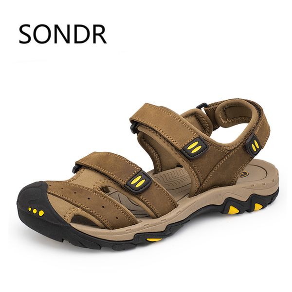 

new fashion summer shoes cow leather men sandals mens casual shoes non-slip rubber soles beach plus size 38 ~ 47, Black